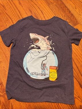 Cat & Jack Navy Graphic Shark Tee with Aqua and Yellow Accents